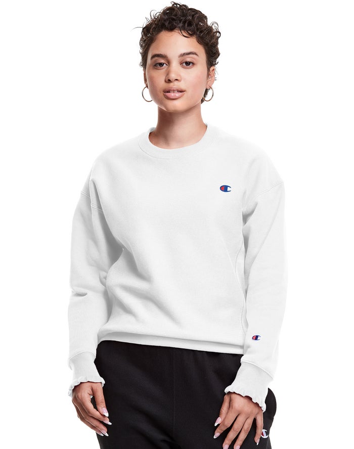 Champion Reverse Weave Crew C Logo - Naisten Valkoinen Collegepaita - Suomi 5649821-NB